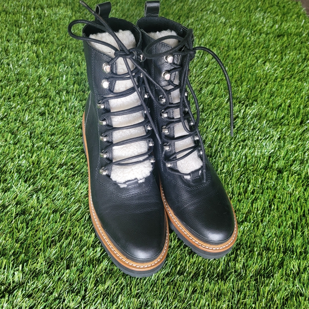 Marc Fisher Black Leatger Lace Up Boots 7.5 - Picture 2 of 8